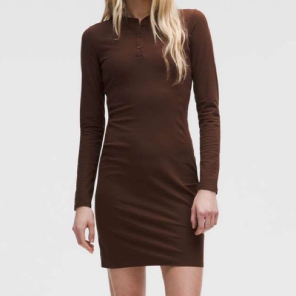 Lululemon All Aligned Ribbed Long-Sleeve Henley Dress in Lava Cake Size 4